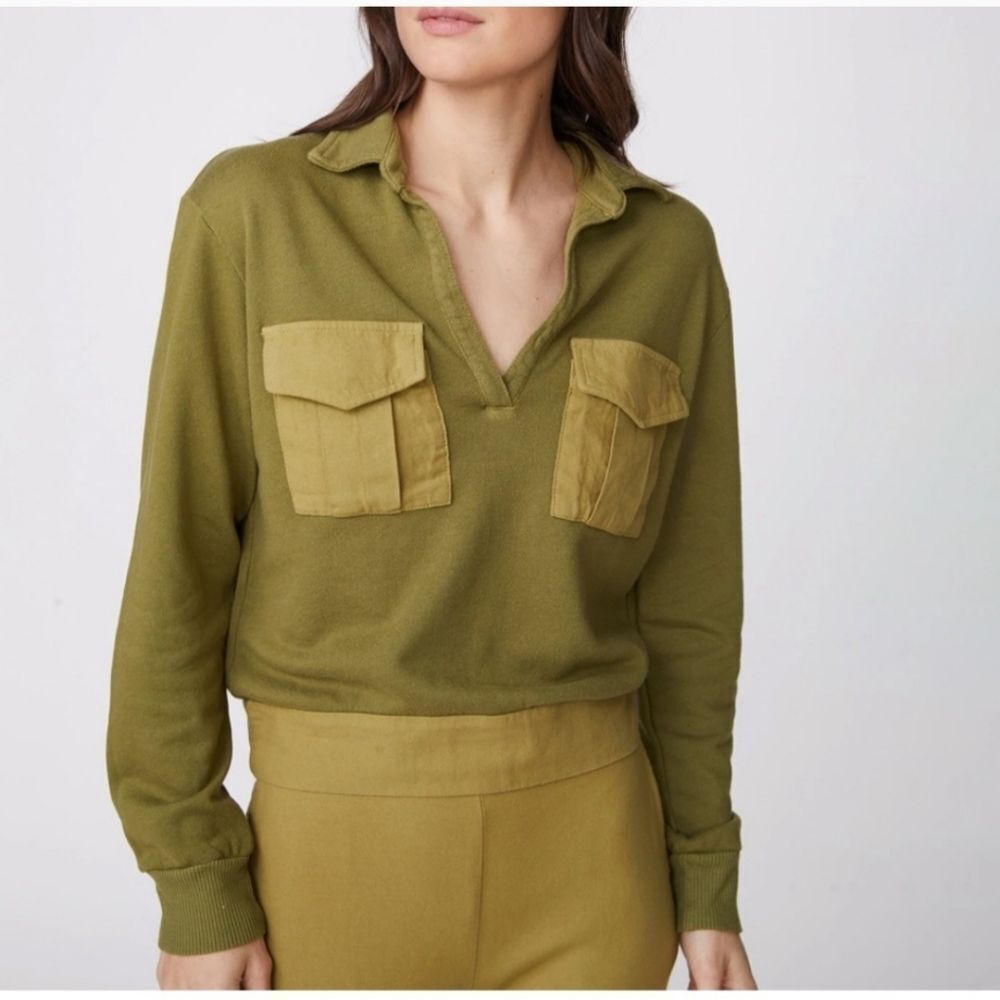 Monrow Polo Pocket Sweatshirt Green Medium